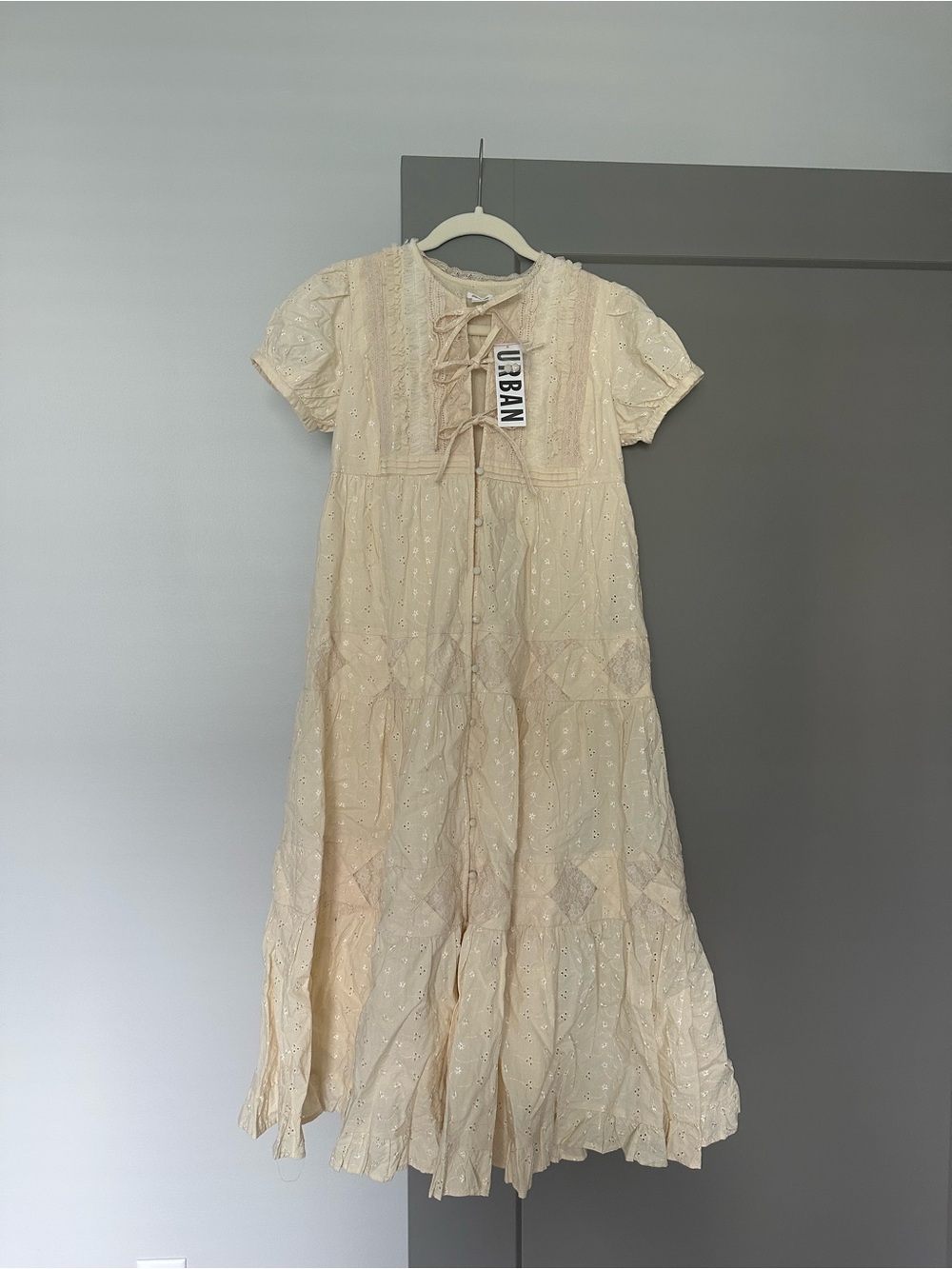 Urban Outfitters Kids Cream Eyelet Lace-Up Tiered Maxi Dress